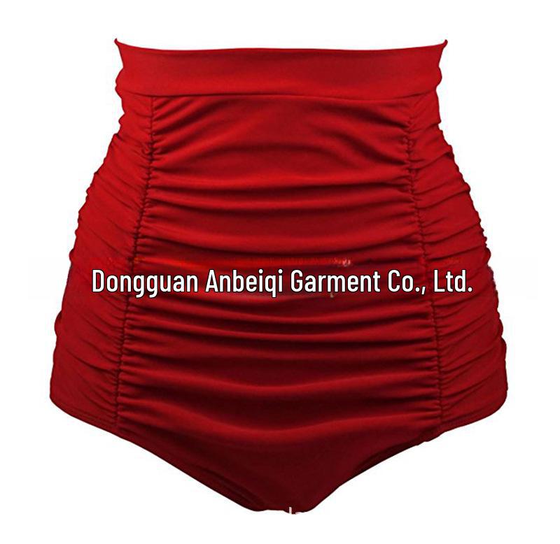 Women's European & American High Elastic Pleated Swimming Trunks - Conservative High Waist Triangle Style