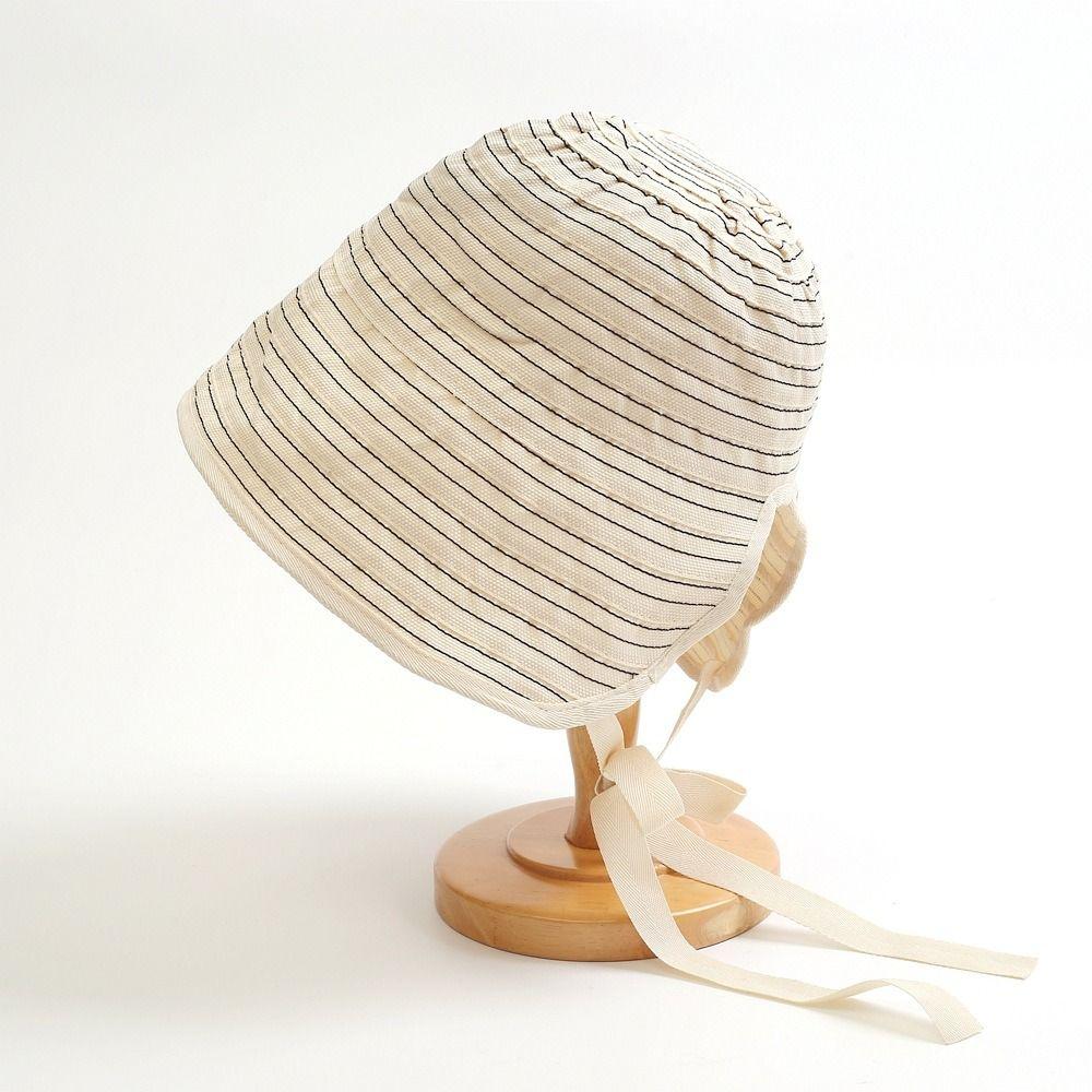 Wide Brim Women Striped Fisherman Hat Ribbon Bucket Hat Portable Sunscreen Visor Cap Girl