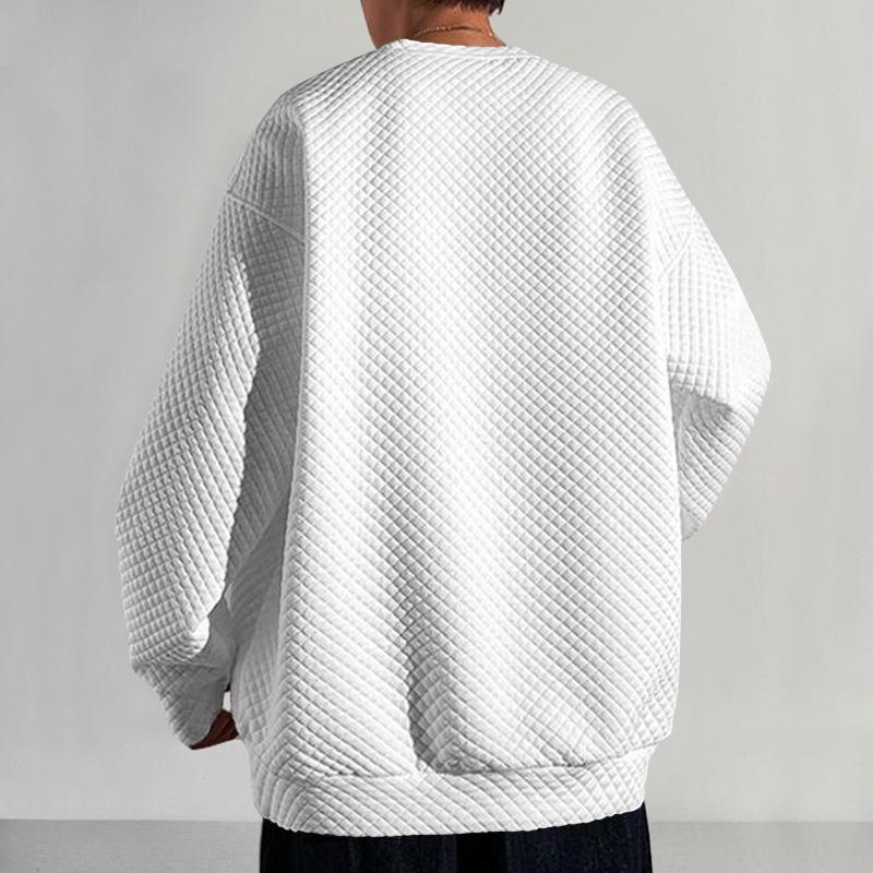 Spring Men's Fashion Small Check Round Neck Pullover Loose-Fit Knitted Long-Sleeved Top