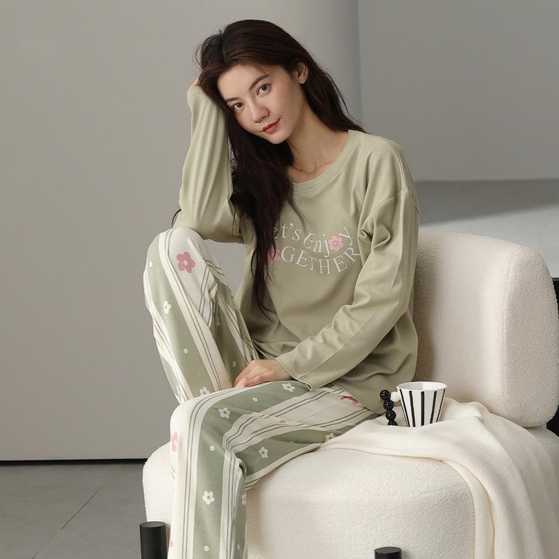 

Цветочные женские пижамы с длинными рукавами и длинными штанами на осень-зиму, милая пижама, повседневная пижама, пижамный комплект для девочек, мягкая пижама 2XL