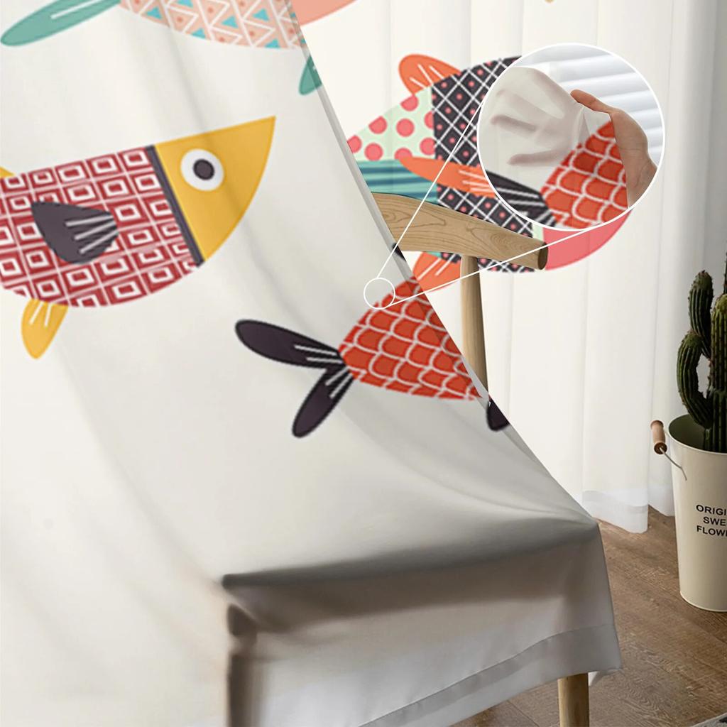 Cartoon Fish Tulle Sheer Window Curtains for Living Room Kitchen Children Bedroom Voile Hanging Curtain