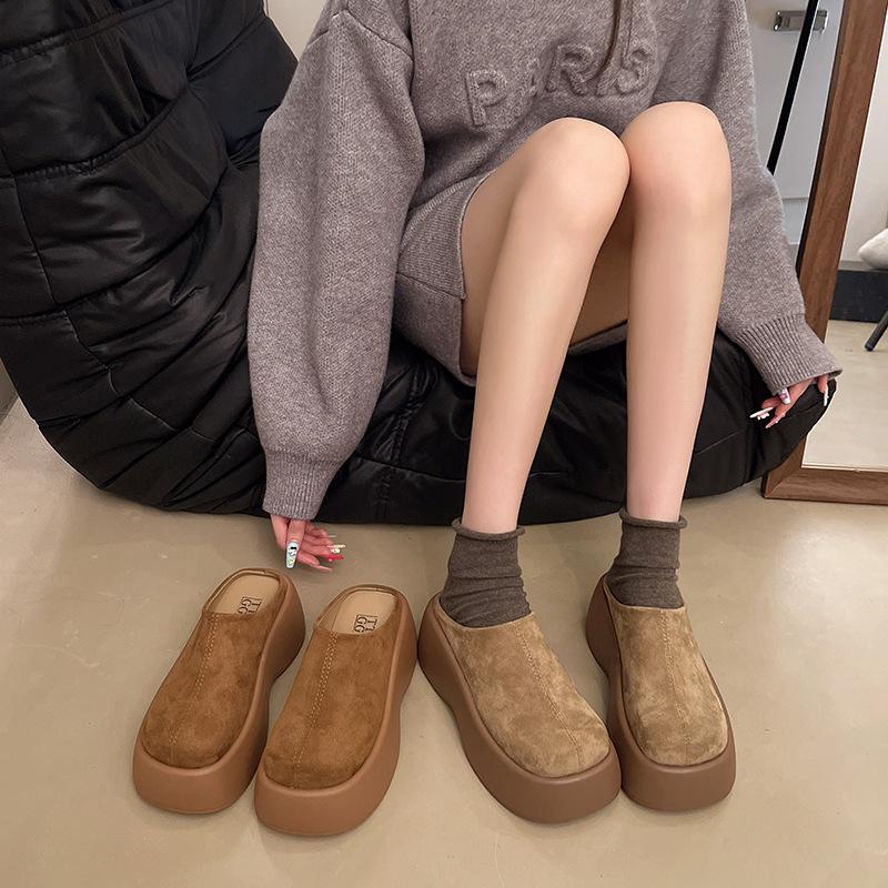 Baotou Halbschuhe mit dicker Sohle Damen Herbstmode 2025 neue Mules Internet-Prominente Absatzlose Brot Lazy Muffin Schuhe