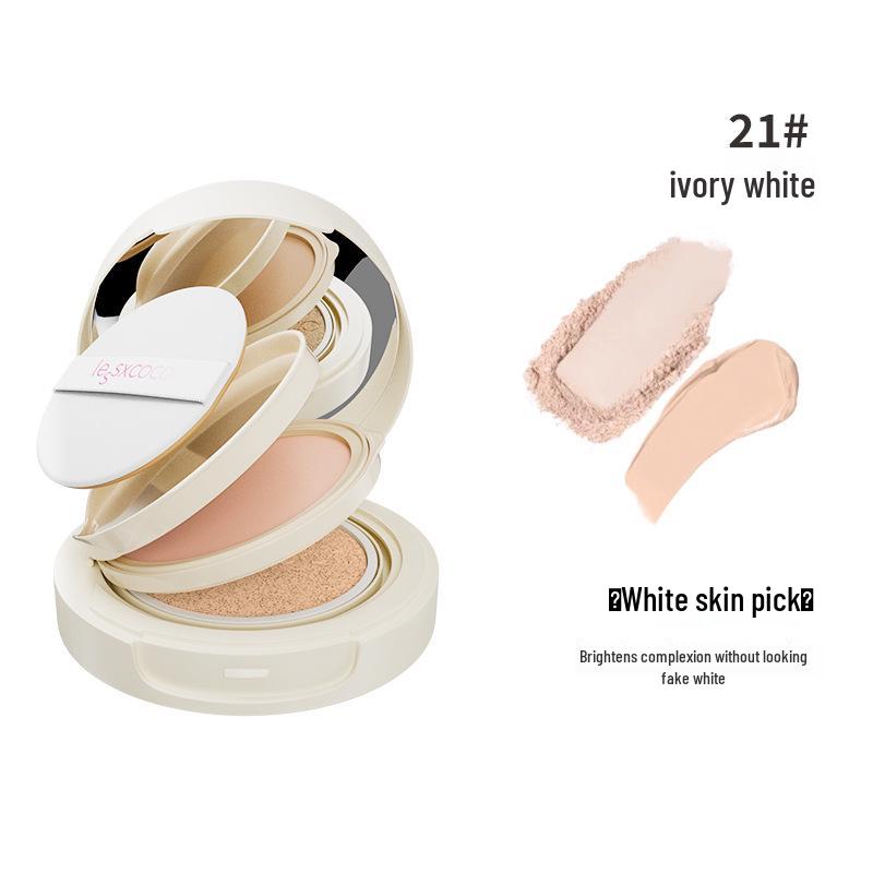 Cushion Foundation Powder: Two-in-One Bare Finish, Long-Lasting, Oil-Control, No-Cake, Natural Creamy Feel for Girly Skin.