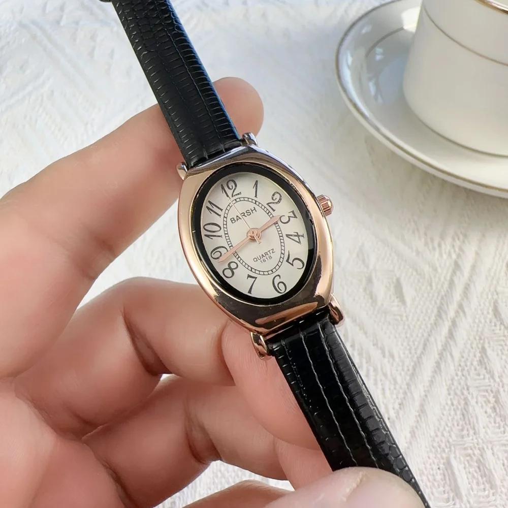 Vintage Design Classic Watch Fashion Oval Number Dial Quartz Watches Brown Leather Band Wristwatch Montre Femme Dropshipping