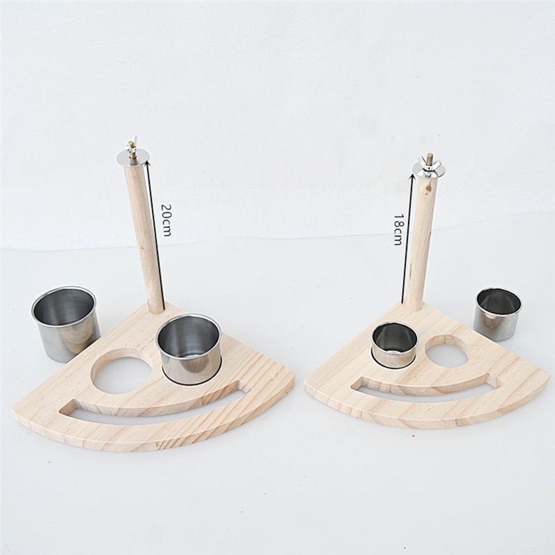 Wood Bird Perch With Bird Feeding Cups Bird Feeder Perch Stand Birds Cage Accessory For Small Cockatiels Parrot