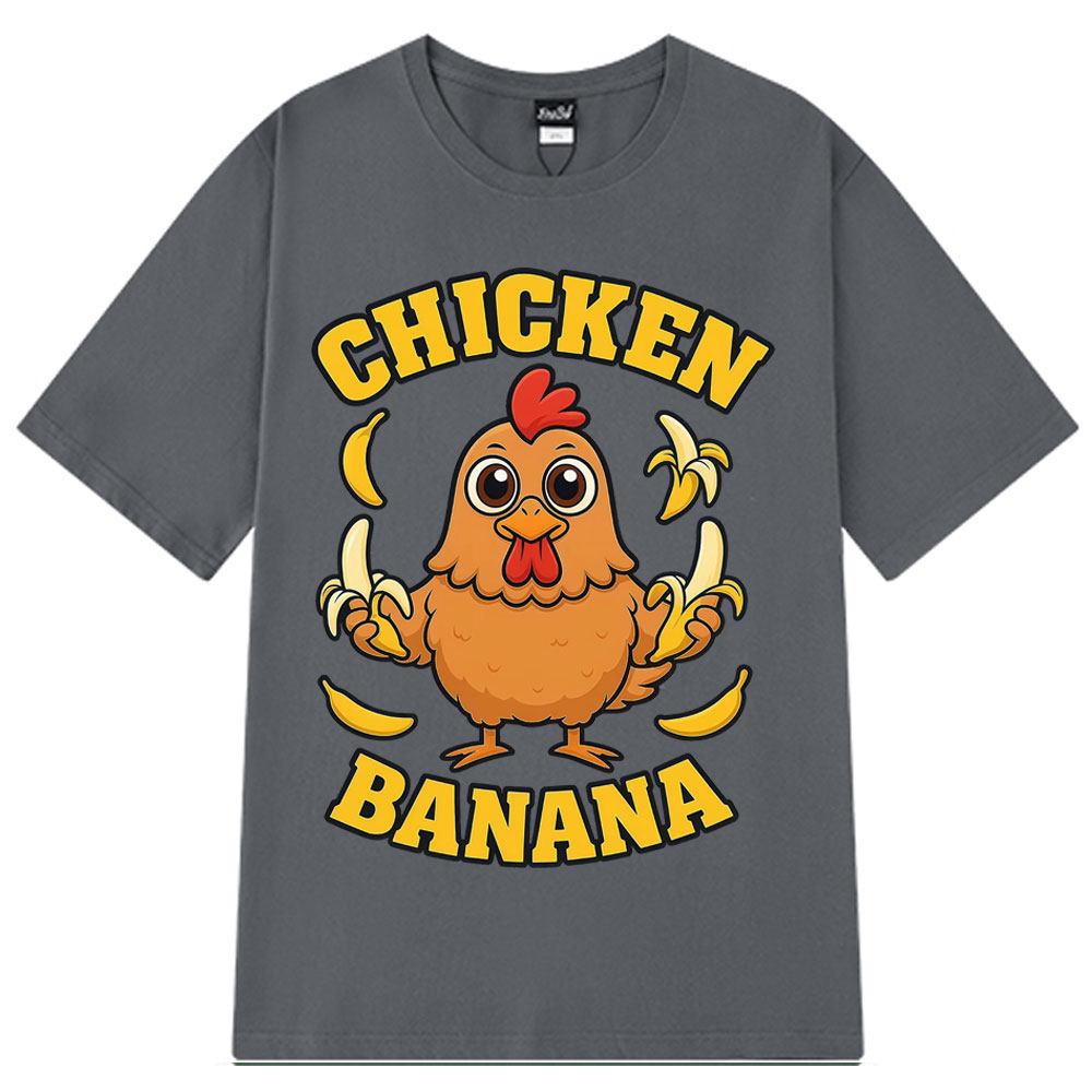 Cartoon Chicken Banana T-Shirt Cute and Funny Animal Mashup Meme Tee Summer Short-sleeved Cotton Harajuku Unisex Loose T-shirts