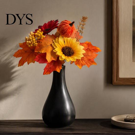 Holiday Gift for Thanksgiving Artificial Sunflower Maple Leaf Bouquet, Fall Flowers, Realistic Silk Faux Leaves Vase Flower Table Mantel Entryway