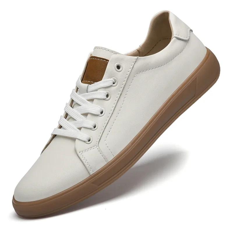 Fashion 2025 Genuine Leather White Sneakers Men Minimalist Retro Skate Shoes with Air Cushion Non-Slip Casual Shoes for Men Daily Wear