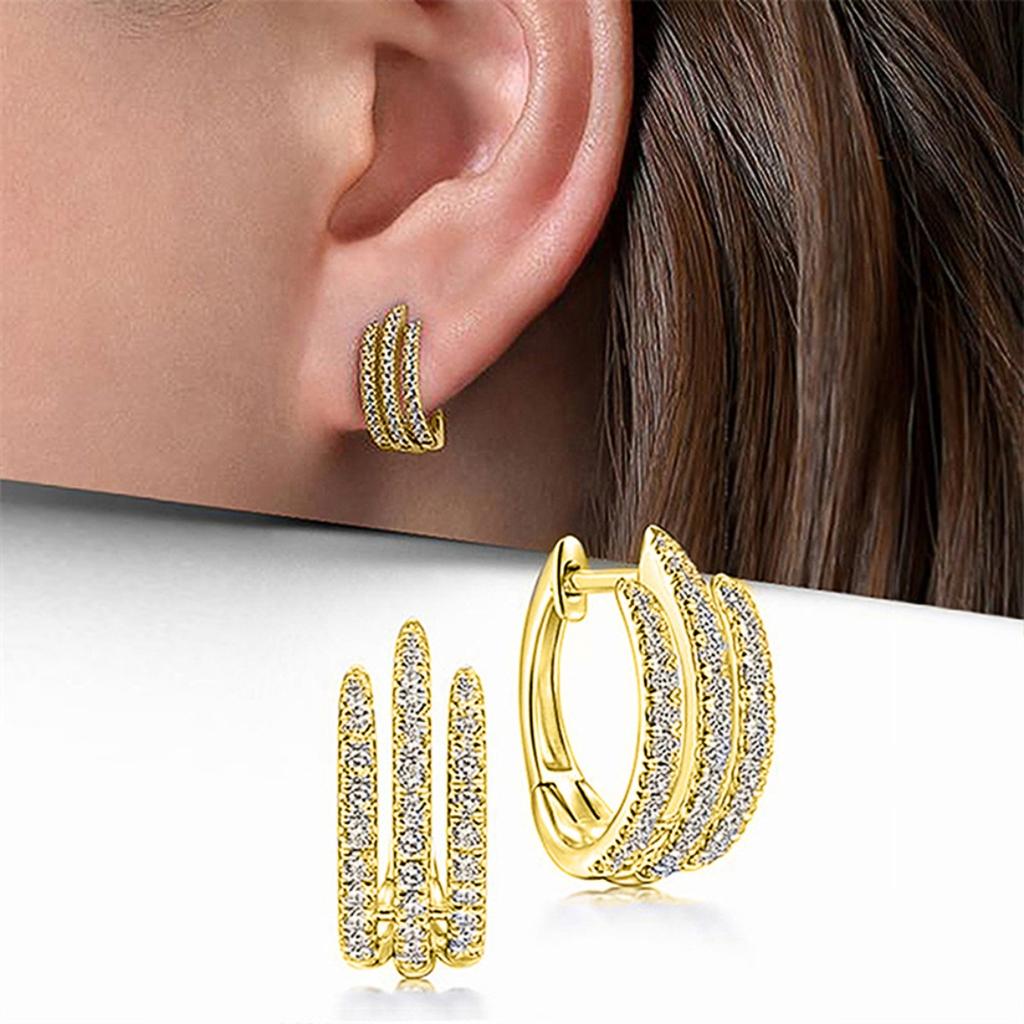 Triple Row Pavé Hoop Earrings for Women Modern Style