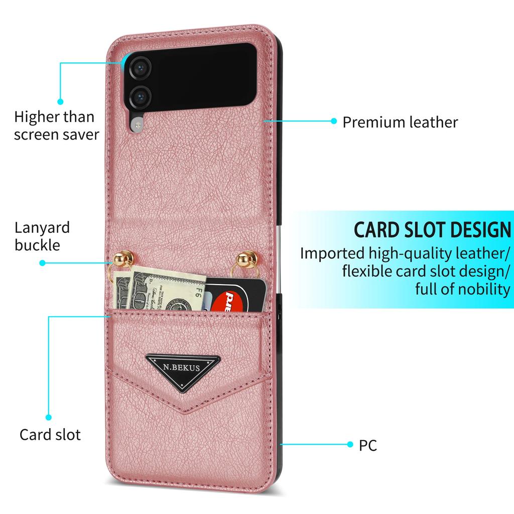 Custodia in Pelle a Tracolla per Samsung Galaxy Z Flip 6 5 4 5G Flip4 Flip3 Slot Geometrico per Carte di Credito Cover Posteriore Antiurto Cordino