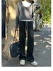 Women's Early Autumn Fleece-Lined High-Waisted Herringbone Trousers: Slimming, Casual Straight-Leg Design