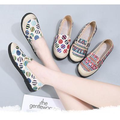 İlkbahar ve Yaz Eski Pekin Kumaş Ayakkabı Kadınlar için Nefes Alabilen Keten Balıkçı Ayakkabıları Slip-on Flats