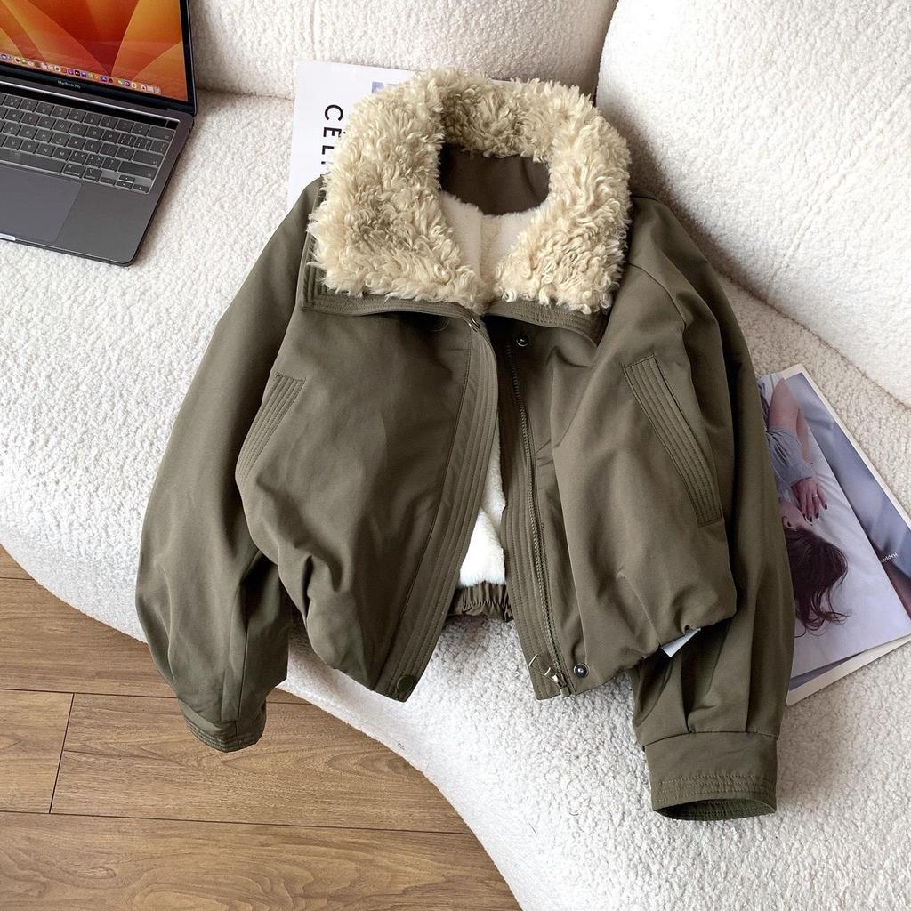 155pipipi European Style Women's Short Parka with Imitation Lamb Wool Collar - Thickened Winter Coat 2025