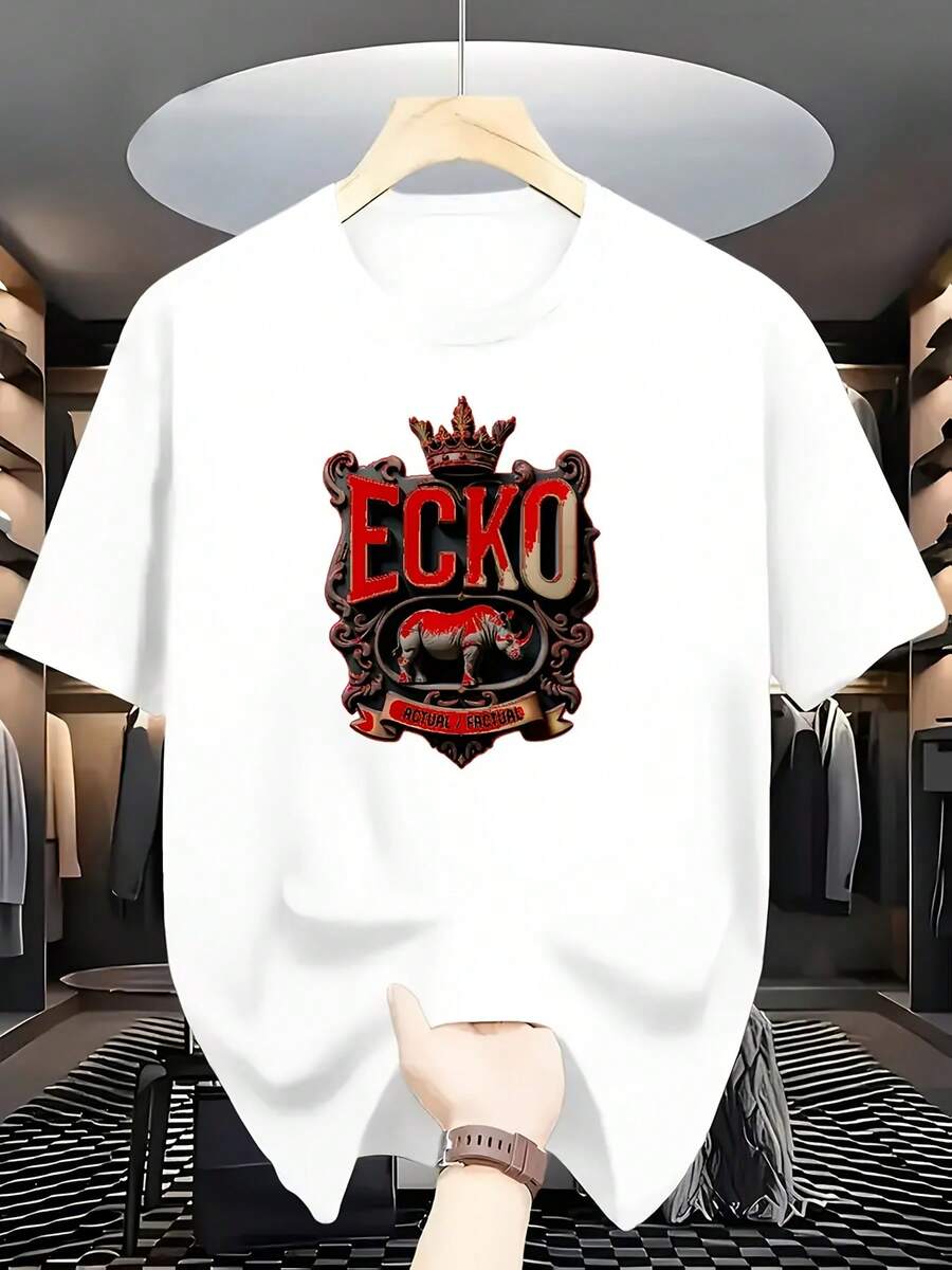 

Унисекс графическая футболка ECKO - Черно-белый дизайн с логотипом, Повседневная футболка с коротким рукавом и круглым вырезом XXL