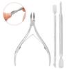 3pcs Stainless Steel Cuticle Nippers Dead Skin Pusher Kit For Fingernails