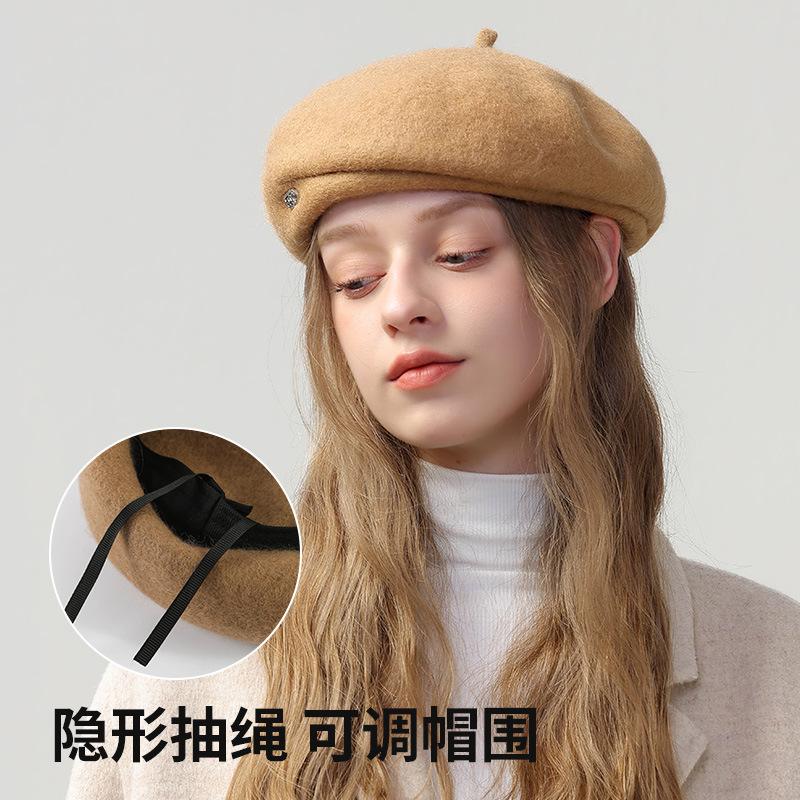 Australian Wool Beret British Retro Female Autumn and Winter Painter Hat Showing Face Small and Warm Fashion Hat