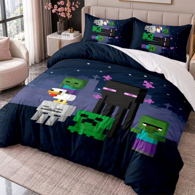 minecraft 3Pcs Bedding Set Duvet Cover With Two Pillowcases For Bedroom Home Decoration