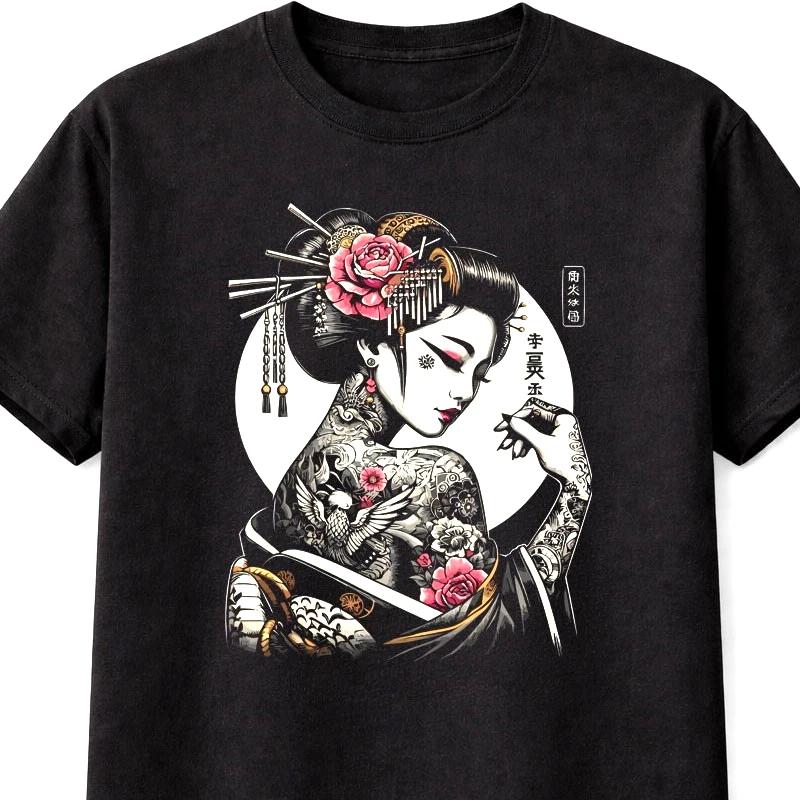 Japanese Geisha Tattoo Art Graphic Unisex TShirt Asian Ink Style Tee S5XL S