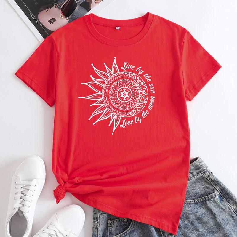 Summer Round Neck Letter Printed Top Fashionable Casual Short Sleeved Women's Pure Cotton T-shirts