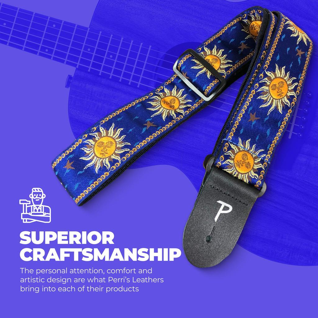 P Leathers Jacquard Gitarrengurt Blau Perri's Ltd. TWS-7009 SUNS-BLU