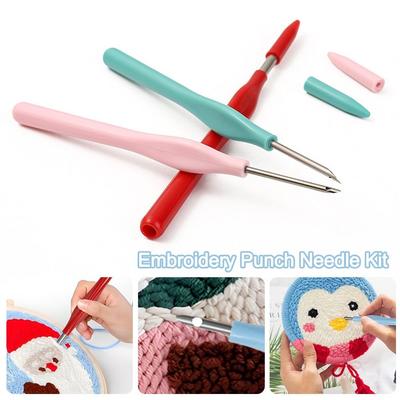 1/4Pcs Adjustable Embroidery Punch Needle Kit Poking Cross Stitch Tools Stitching Applique Punching Needle Embroidery Pen