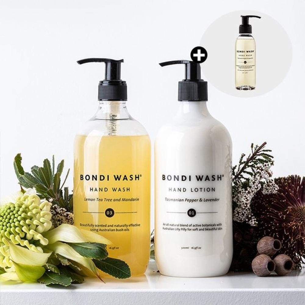 Bondi Wash Hand Duo Set 500ml  Hand Wash   Hand Lotion   + Body Lotion   Wash 40 Tasmanian Pepper & Lavender/Fragonia & sandalwood