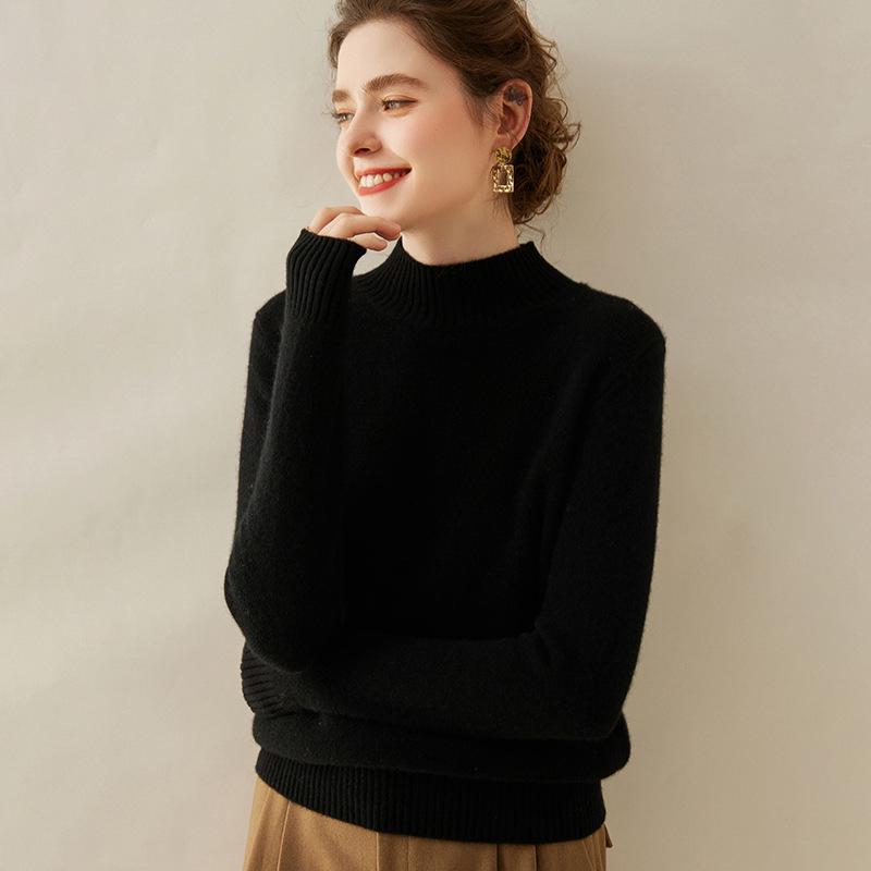 Women's Cashmere Sweater: Soft, Thick, Solid Color, Half-High Neck, Loose-Fit, High-End Knit Pullover for Winter.