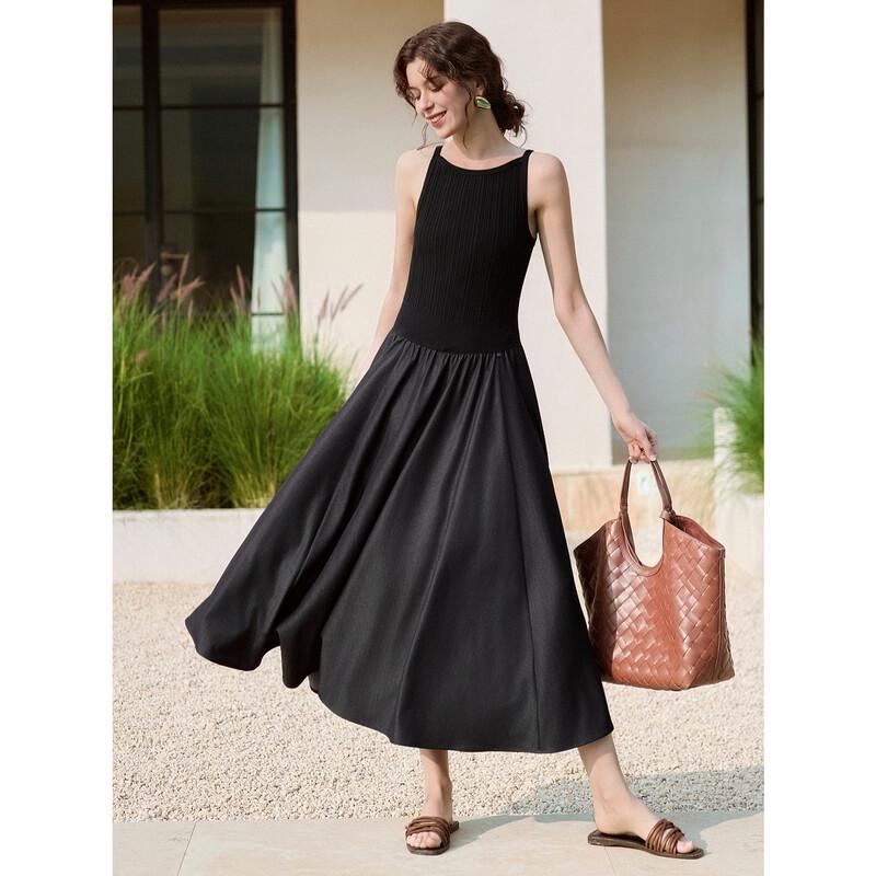 ELLE Women's French-Style A-Line Patchwork Maxi Dress