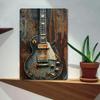 Dwuwymiarowy Vintage Metalowy Znak Ścienny z Elektryczną Gitarą - 12x8 Calowy Rustykalny Blaszany Wystrój do Pokoju Muzycznego, Baru, Garażu lub Jaskini Mężczyzny