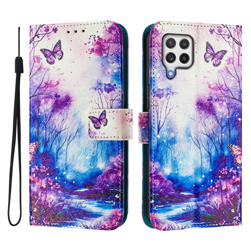 A22 Leather Phone Case For Samsung Galaxy A22 A32 A12 A42 A52 4G A72 A52s 5G Flip Cover Wallet Magnetic Painted Cases Cat Flower