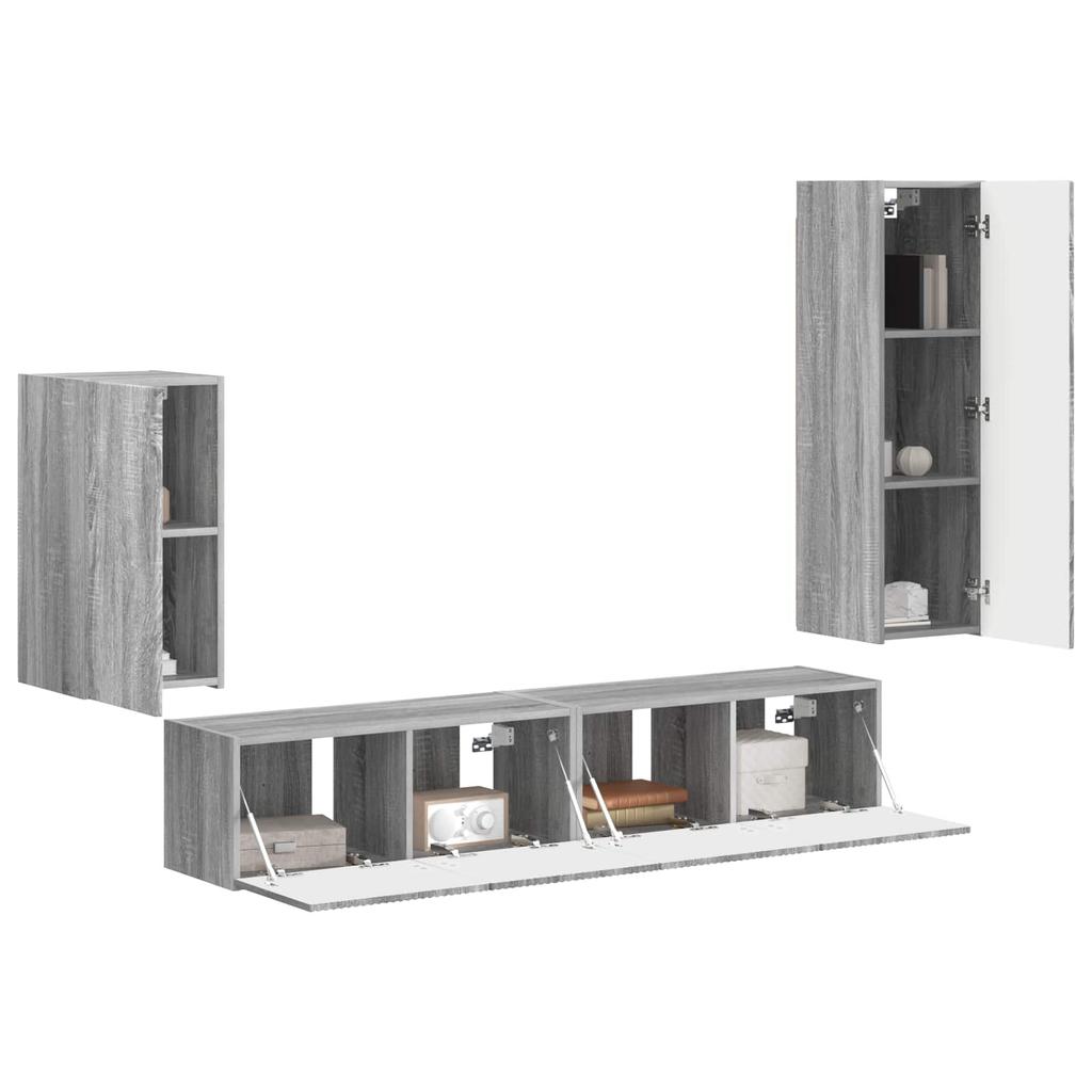 Wall Mounted TV Cabinet Set 4 pcs Grey Sonoma Wood Based Material