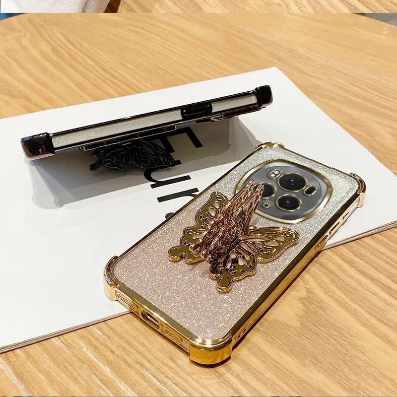 Shockproof Plating Case for Motorola Moto G24 G14 G34 G04 G84 G54 E14 G53 G52 Butterfly Phone Holder Crystal Bracelet Back Cover