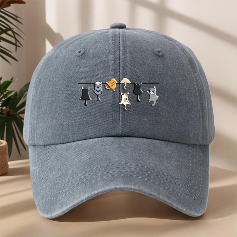

Seven cats cartoon printed baseball cap, high-quality classic washed retro duckbill cap, outdoor sports and leisure