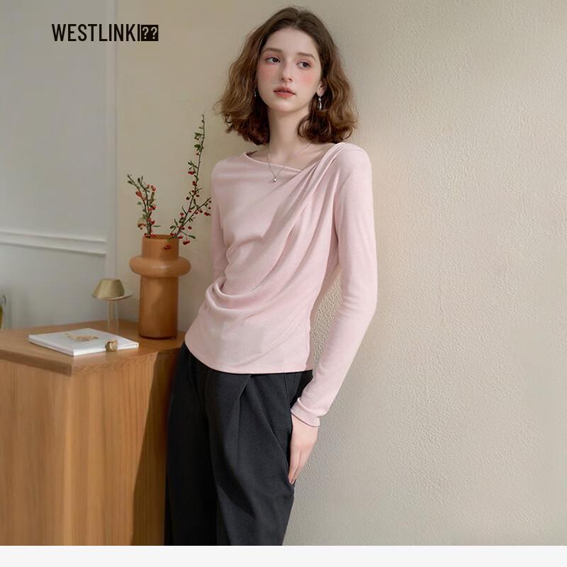 Westside Women s Cherry Blossom Pink Irregular Twist Long Sleeve T-Shirt S