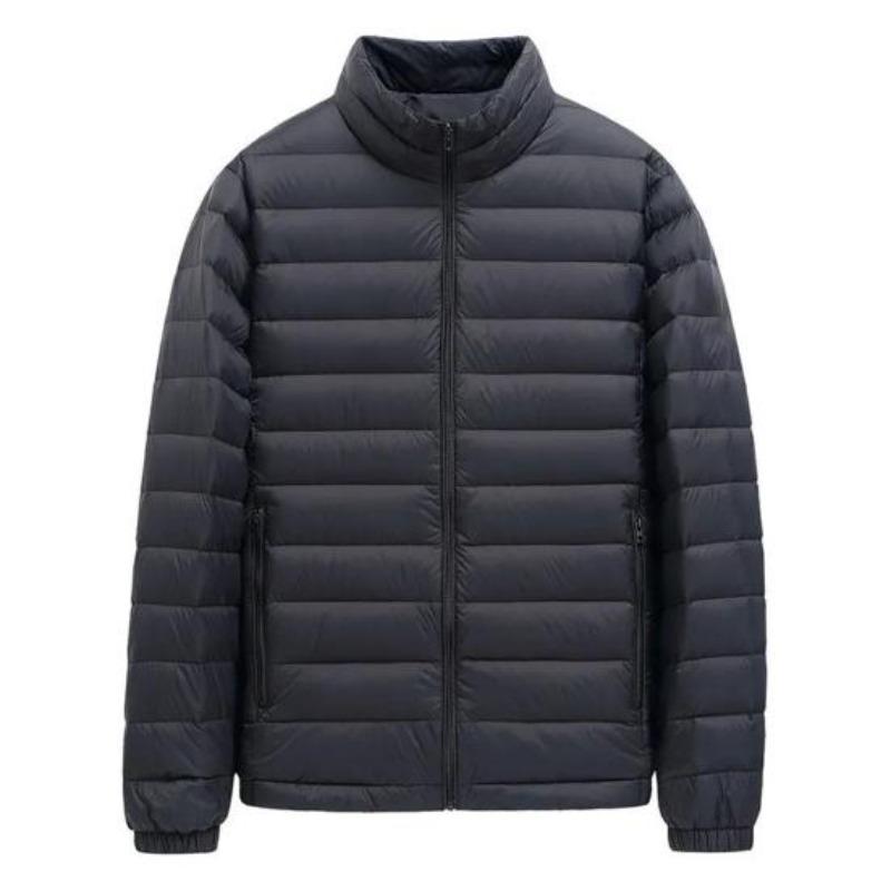 Yousheng Men Cotton Coat Stand-Up Collar Long Sleeve Solid Color Quilted Jacket with Pockets Winter Lightweight Short Outwear