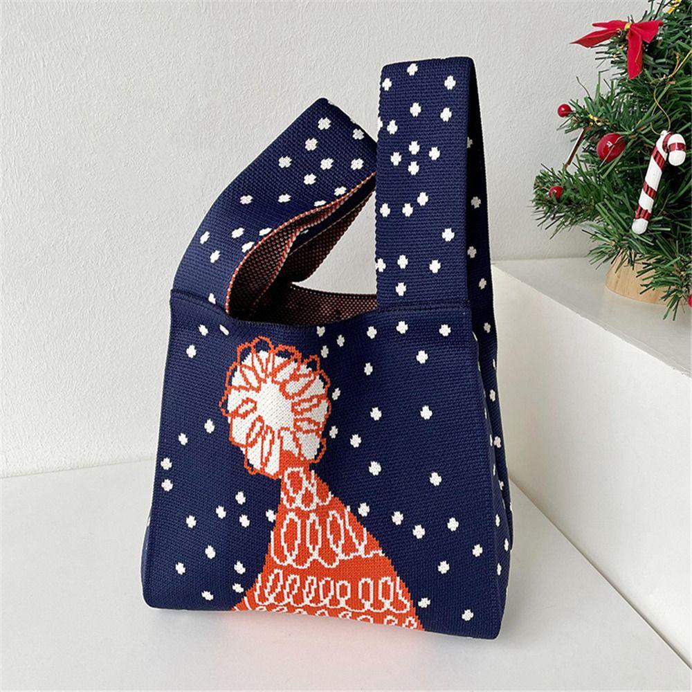 Christmas Handmade Knit Handbags Women Knot Wrist Bag Casual Small Tote Bag Girls Reusable Shopping Bags