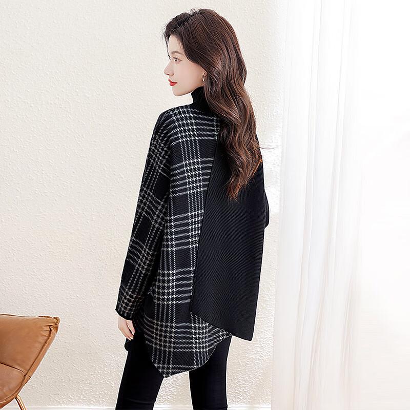 Color-block Loose Fit Semi-High Collar Sweater