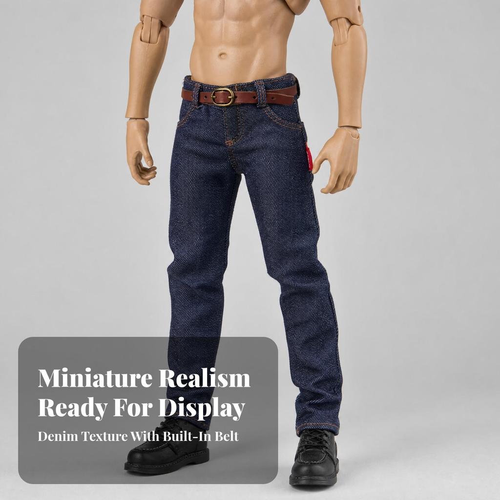 Blue 1:6 Scale Denim Jeans | FunctionalLooking Fly and Fastening, Contrast Stitching Details