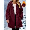 Damen Plüsch Reißverschluss Jacke Mit Kapuze Locker Langarm Pelzig Strickjacke Winter