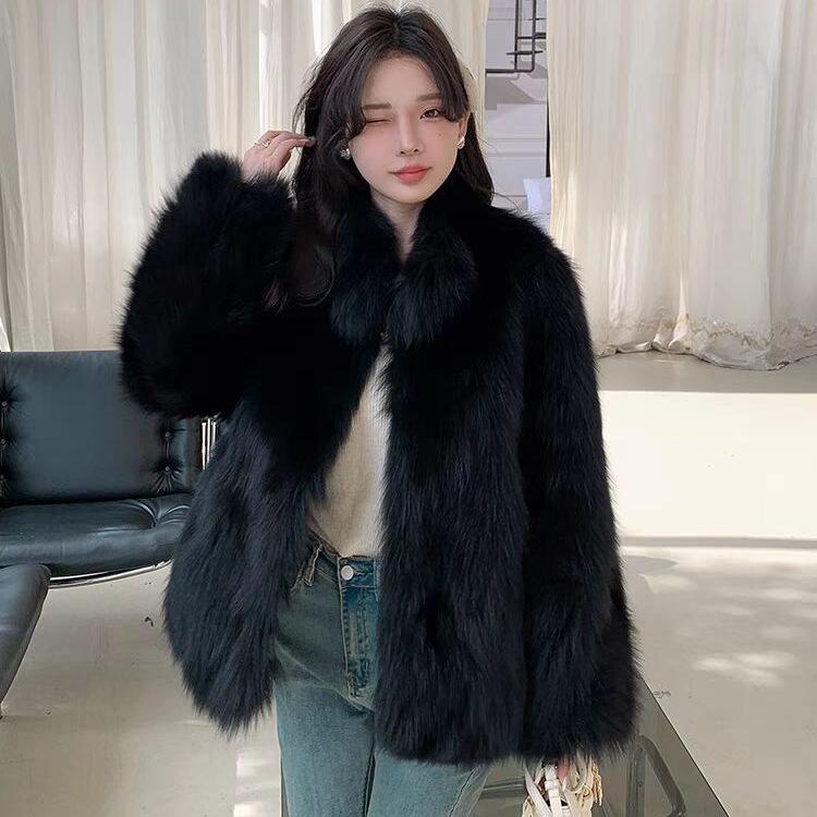 

Sense brown imitation fox fur coat women s winter new short stand-up collar plush coat tide XL