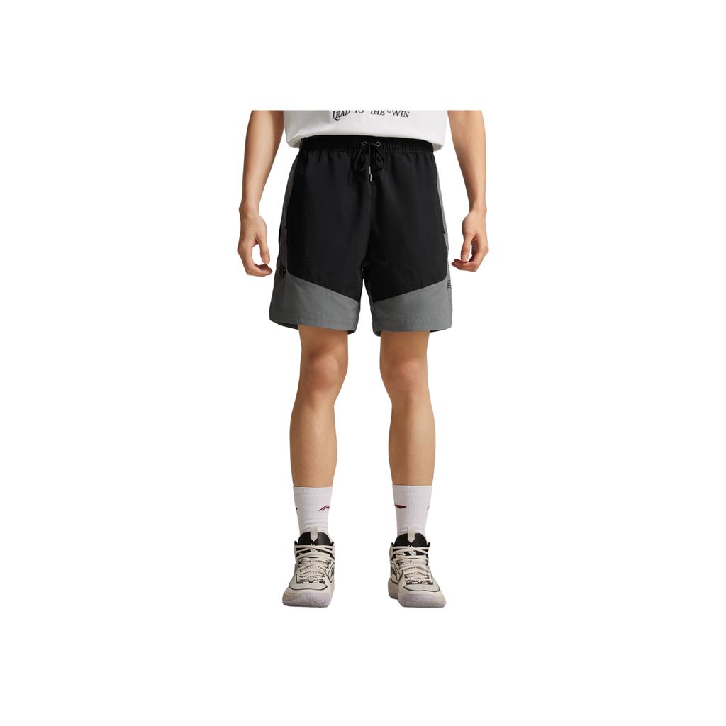 Li Ning Professional Basketball Series Sport Minimalist Color Block Lace-Up Casual Shorts Men Shorts Black Asphalt-Gray AKSV393-1