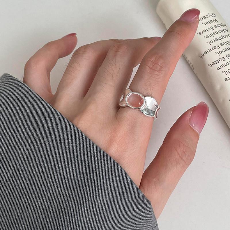 Trendy Geometric Pink Zircon Flower Ring For Women With Adjustable Open Design