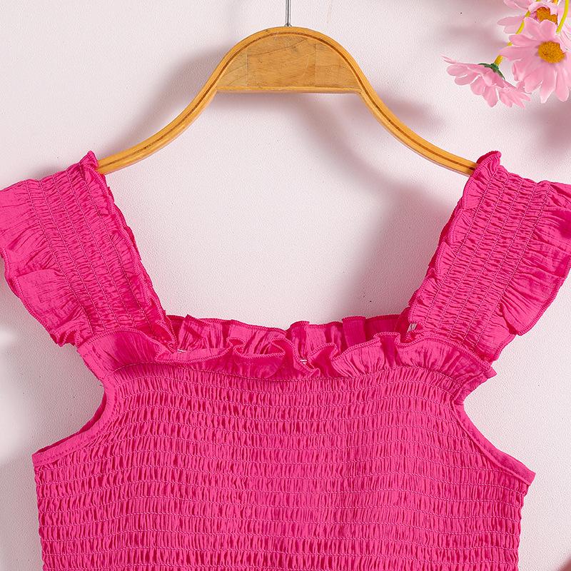 2025 Summer Girls' Spaghetti Strap Top & Wide-Leg Pants Two-Piece Set - European & American Style for Middle & Big Kids