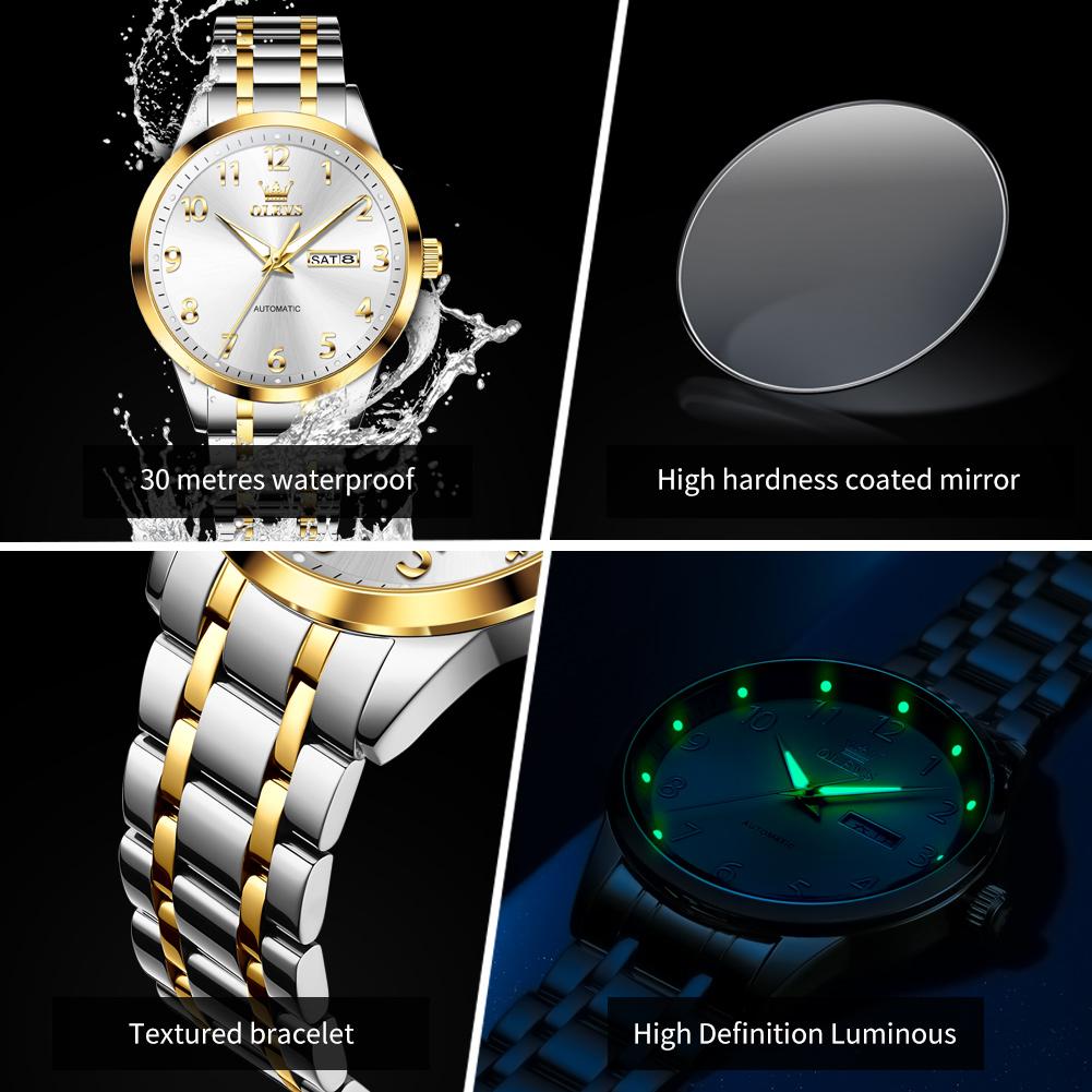 OLEVS 7078 Mens Watch Automatic Mechanical Watch Luxury Brand High Quality Original Stainless Steel Day Date Watches For Man New