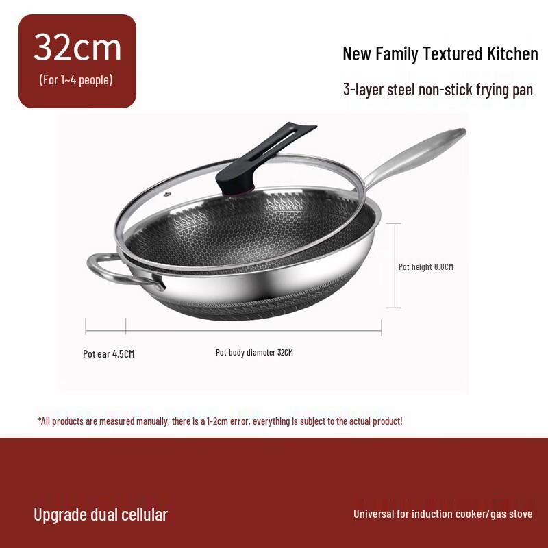 Lightweight 3-Ply Stainless Steel Non-Stick Wok with Lid