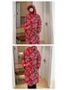 Northeast Floral Hanfu Long Hooded Cotton Coat - Unisex Loose-Fit, Warm, Trendy Cold-Protection Jacket