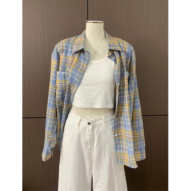 La Chapelle Women's American Retro Plaid Long-Sleeve Shirt