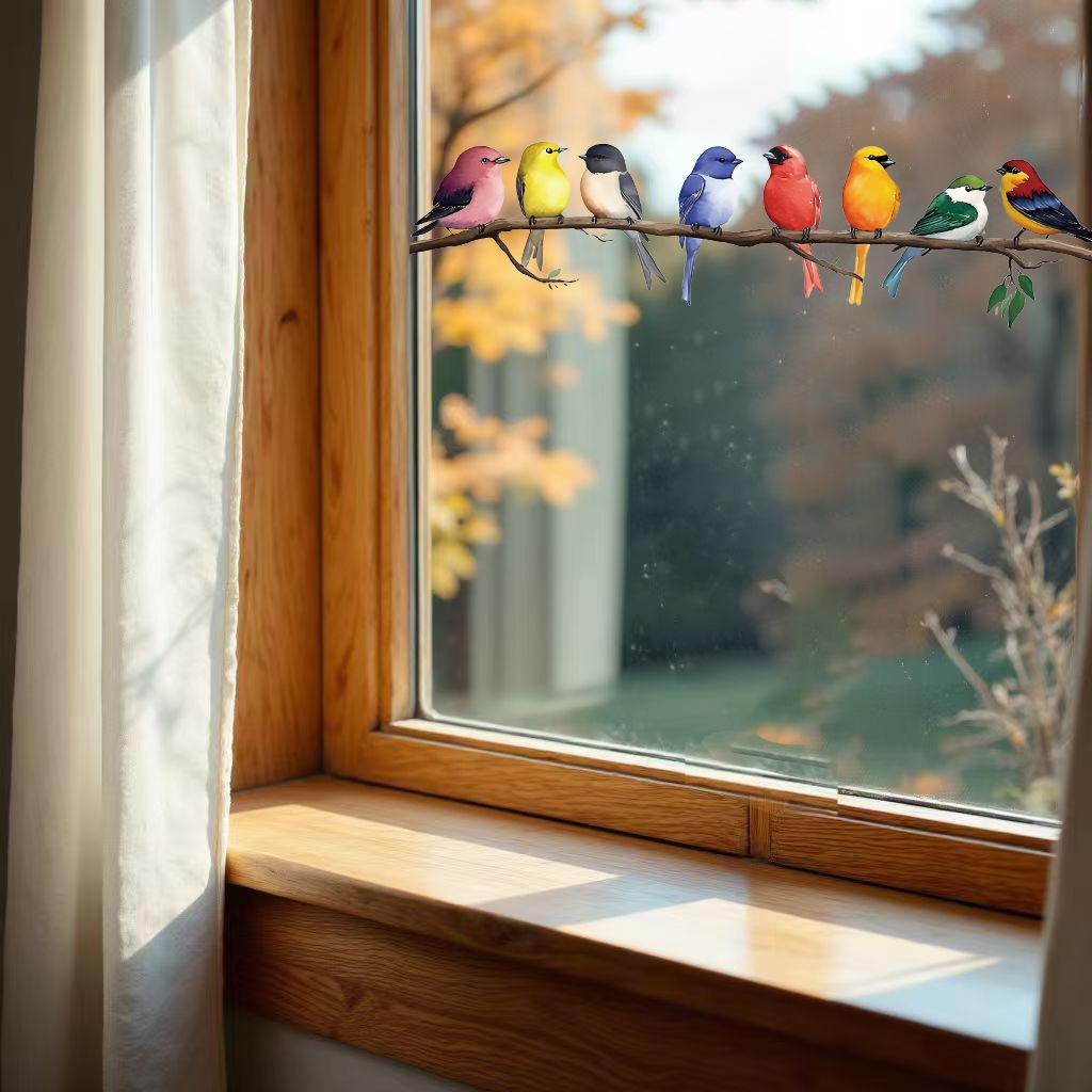 Cute Colorful Bird Static Cling Window Sticker Removable for Bedroom Living Room Glass Home Decor Art
