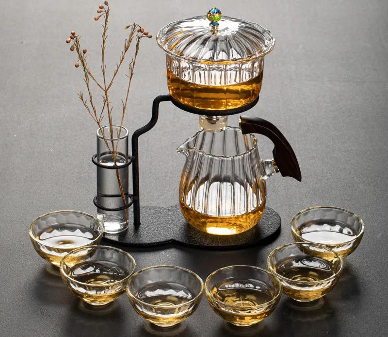 Creative Flower Arrangement Teapot Glass Lazy Automatic Tea Making Household Pu'er Scented Kung Fu tea Tea Set Infuser Drinking