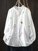 Spring/Summer 2026 Women's Embroidered Cotton Linen Cardigan with Ruffled Collar and Long Sleeves.
